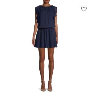 NWT Ramy Brook Simona Swiss Dot Flutter Sleeve Dress in Navy Size S